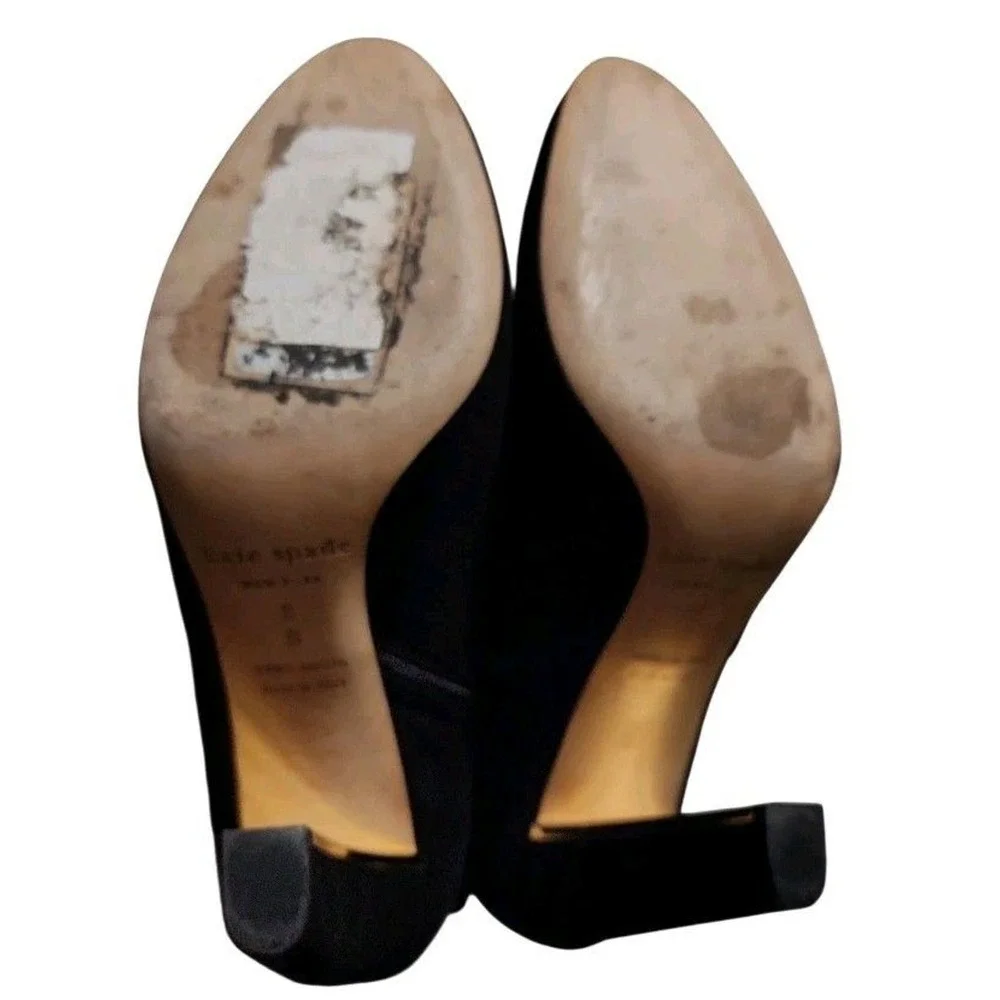 Kate Spade Ankle Boots Women 8 Black Gold Heel Suede Designer Luxury Designer